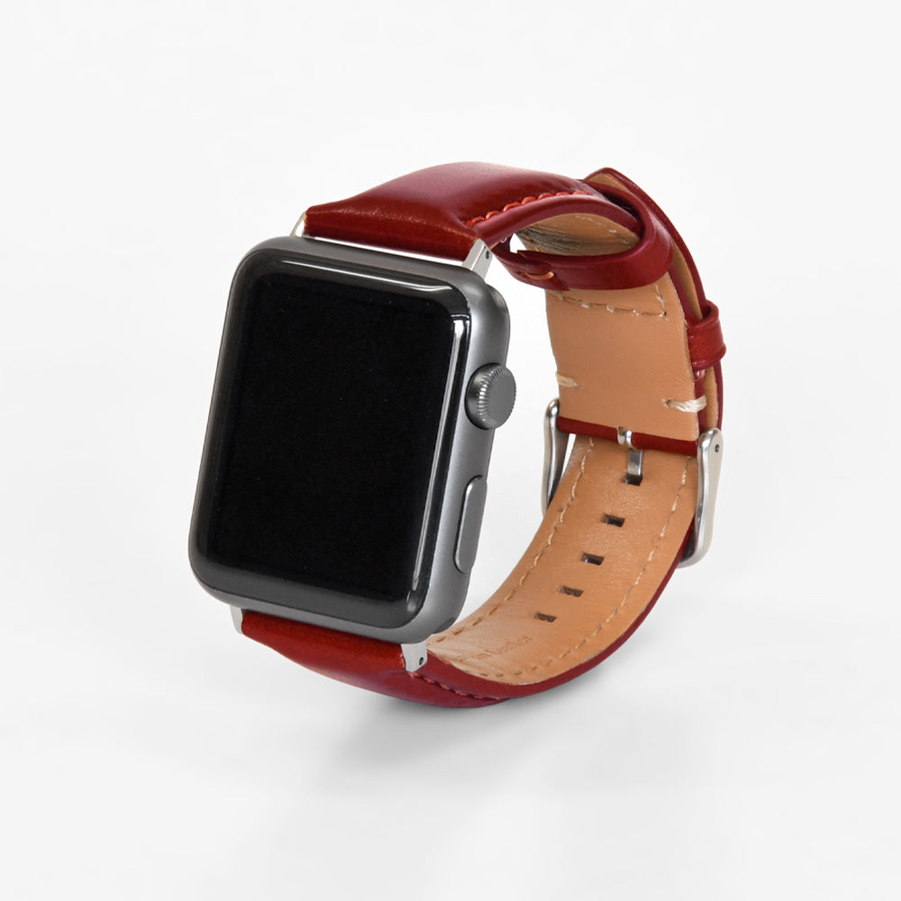 Apple Watch バンド 合皮 42 44 45mm ： レッド - レザーベルト
